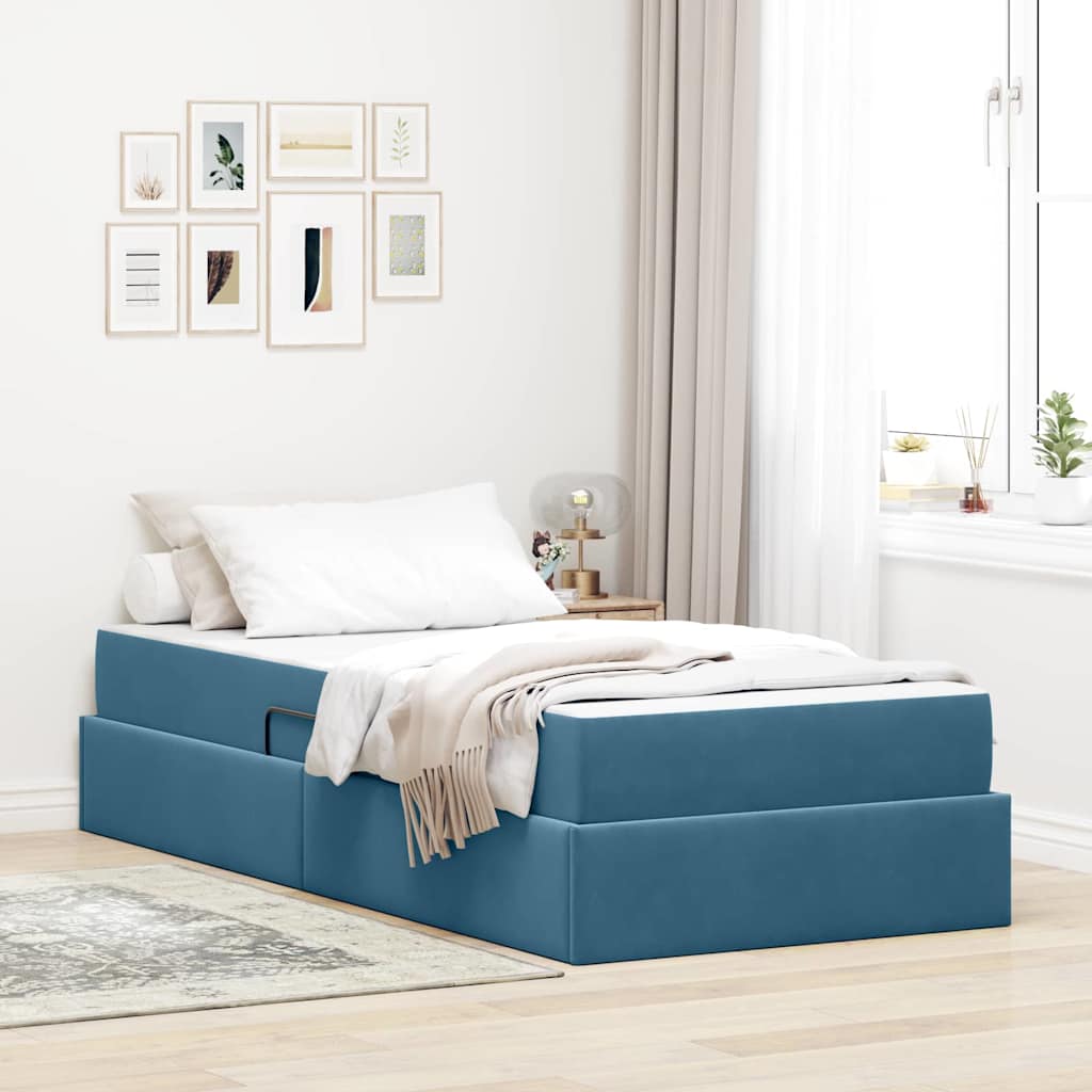 Förvaringssäng med madrass Mörkblå 90 x 190 cm Sammet