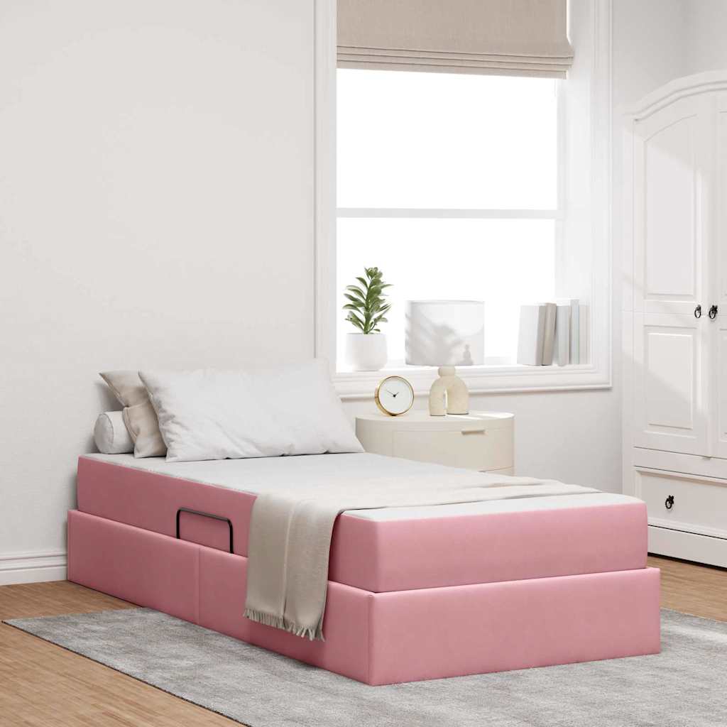 Förvaringssäng med madrass med madrass Rosa 90 x 190 cm Sammet