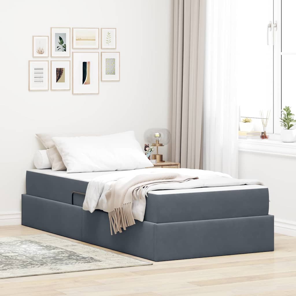 Förvaringssäng med madrass Mörkgrå 100 x 200 cm Sammet