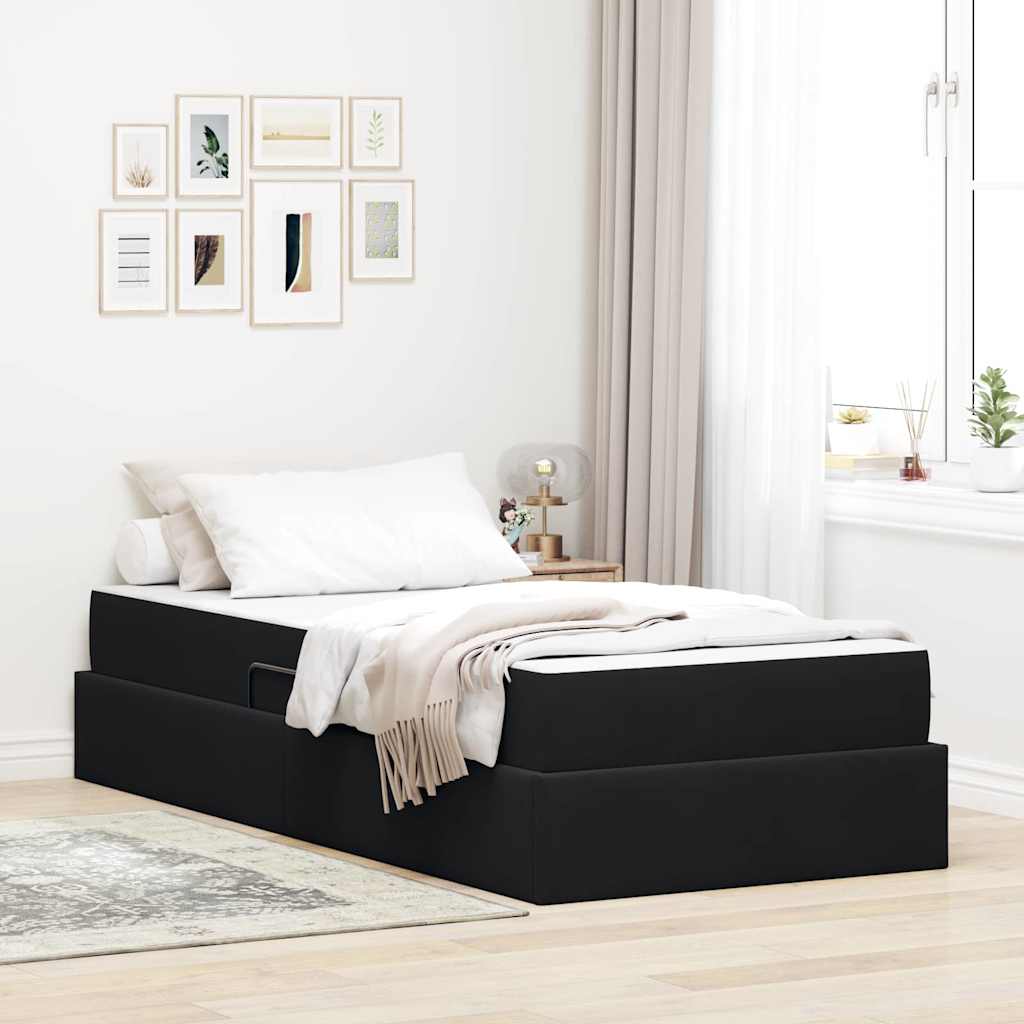 Förvaringssäng med madrass Svart 100 x 200 cm Sammet