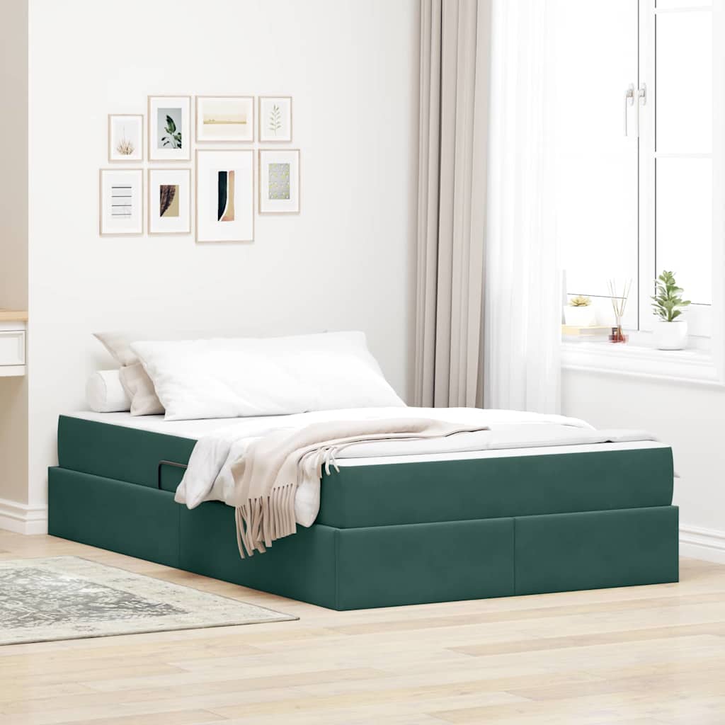 Förvaringssäng med madrass Mörkgrön 120 x 200 cm Sammet