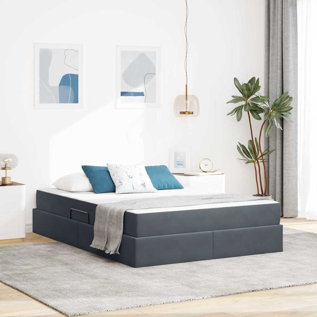 Förvaringssäng med madrass Mörkgrå 140 x 190 cm Sammet