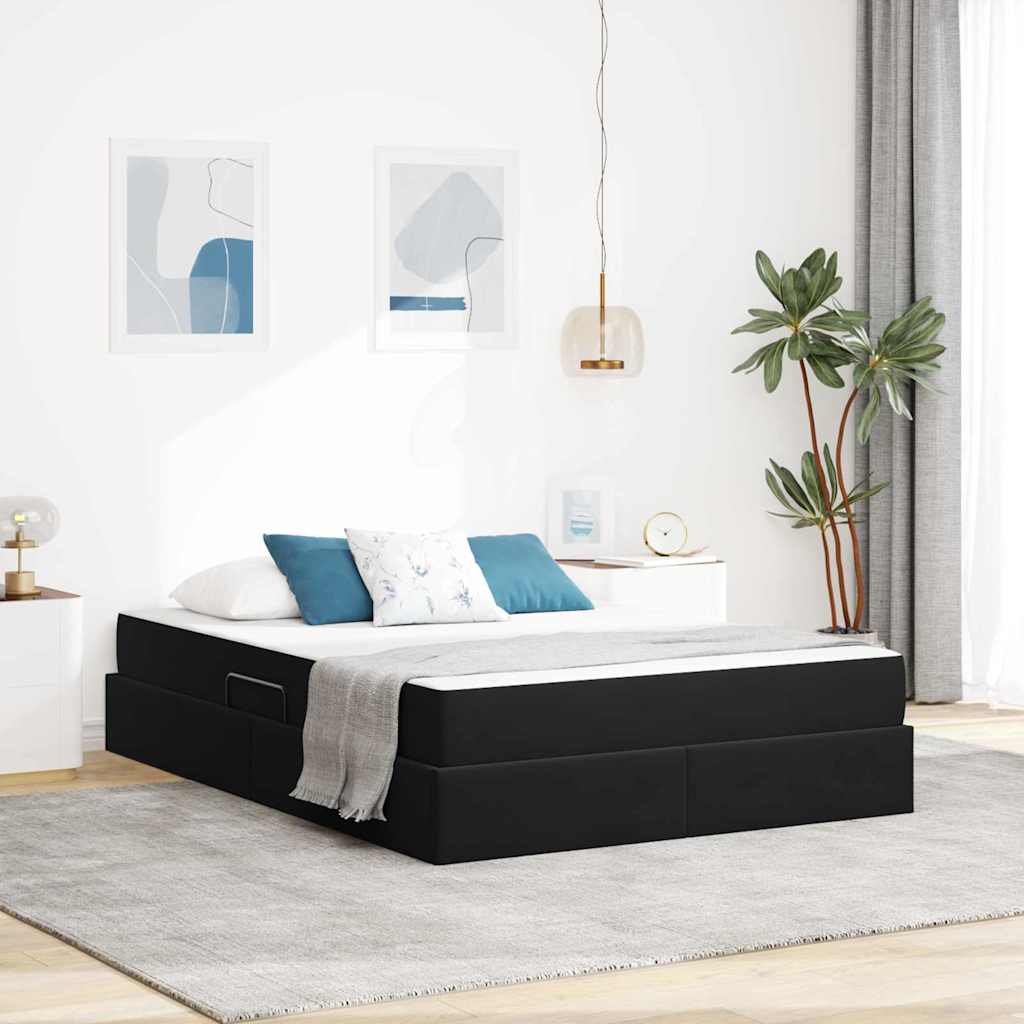 Förvaringssäng med madrass Svart 140 x 200 cm Sammet