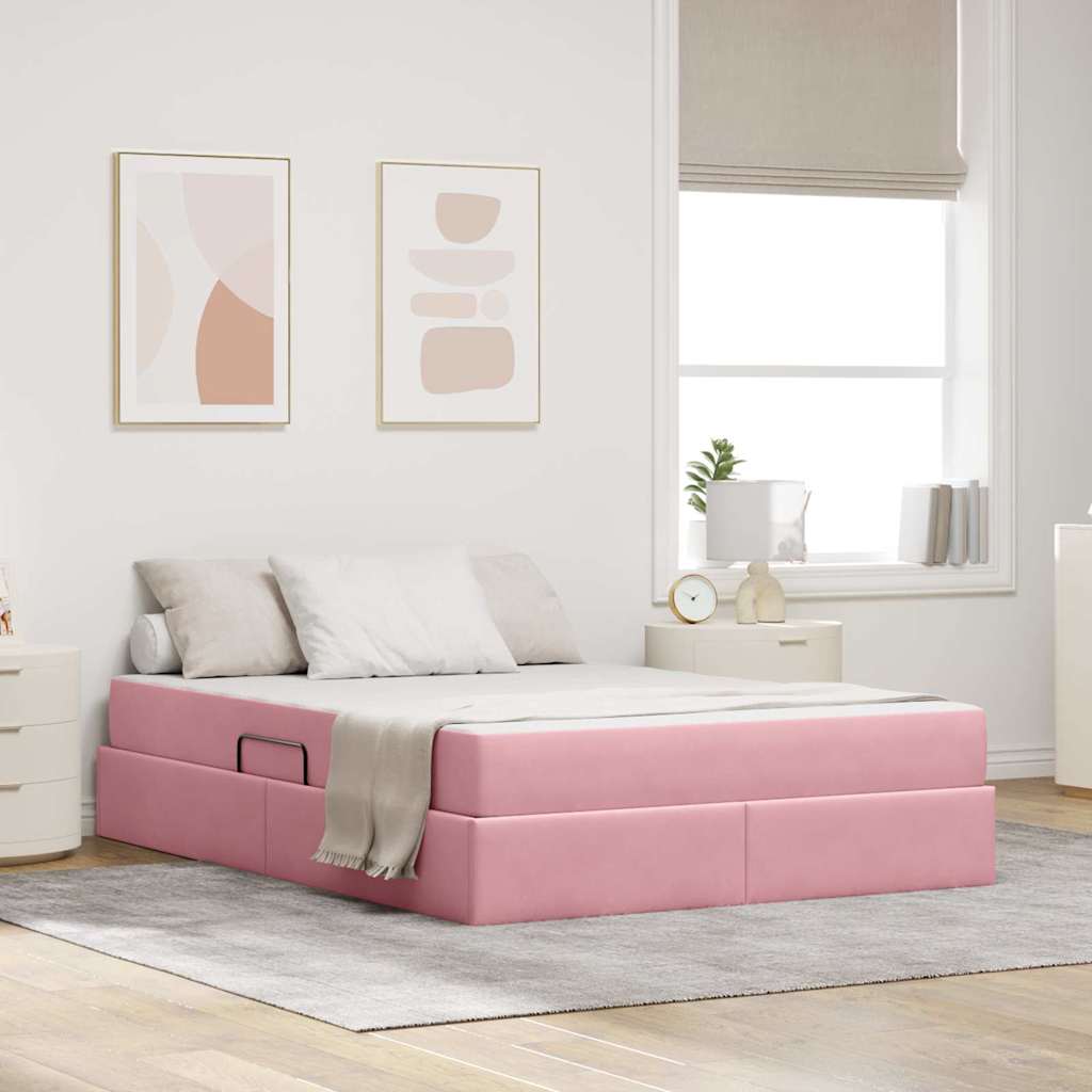 Förvaringssäng med madrass med madrass Rosa 140 x 200 cm Sammet