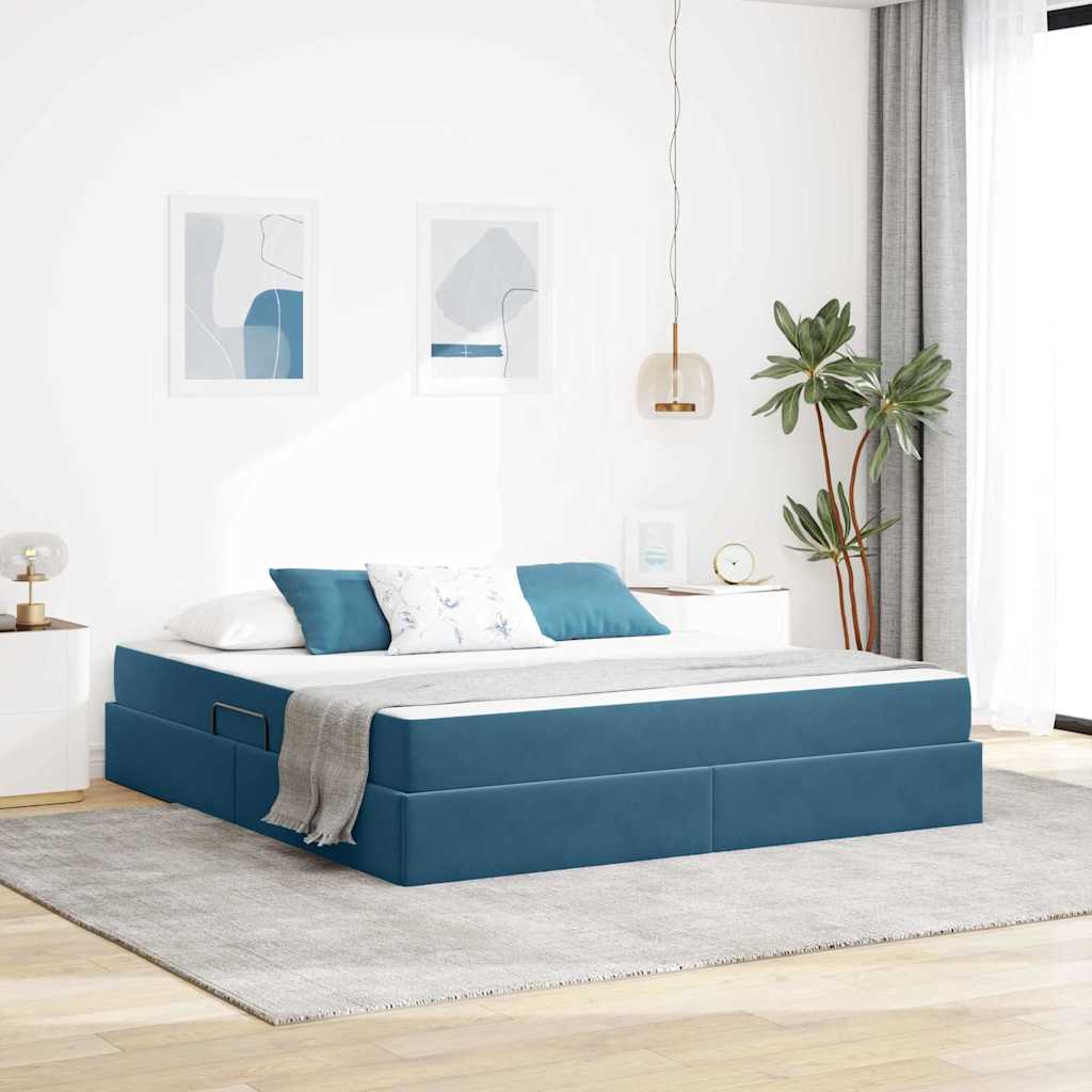 Förvaringssäng med madrass Mörkblå 160 x 200 cm Sammet