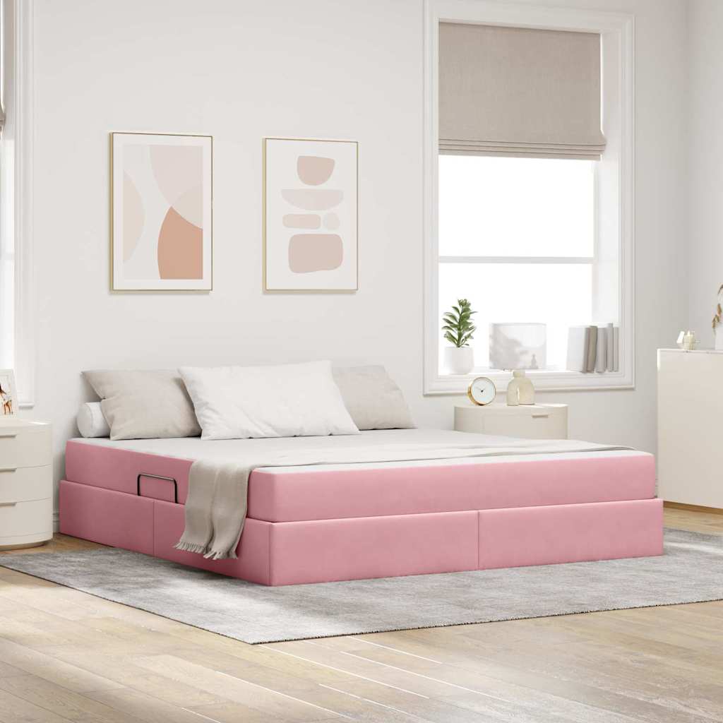 Förvaringssäng med madrass med madrass Rosa 180 x 200 cm Sammet
