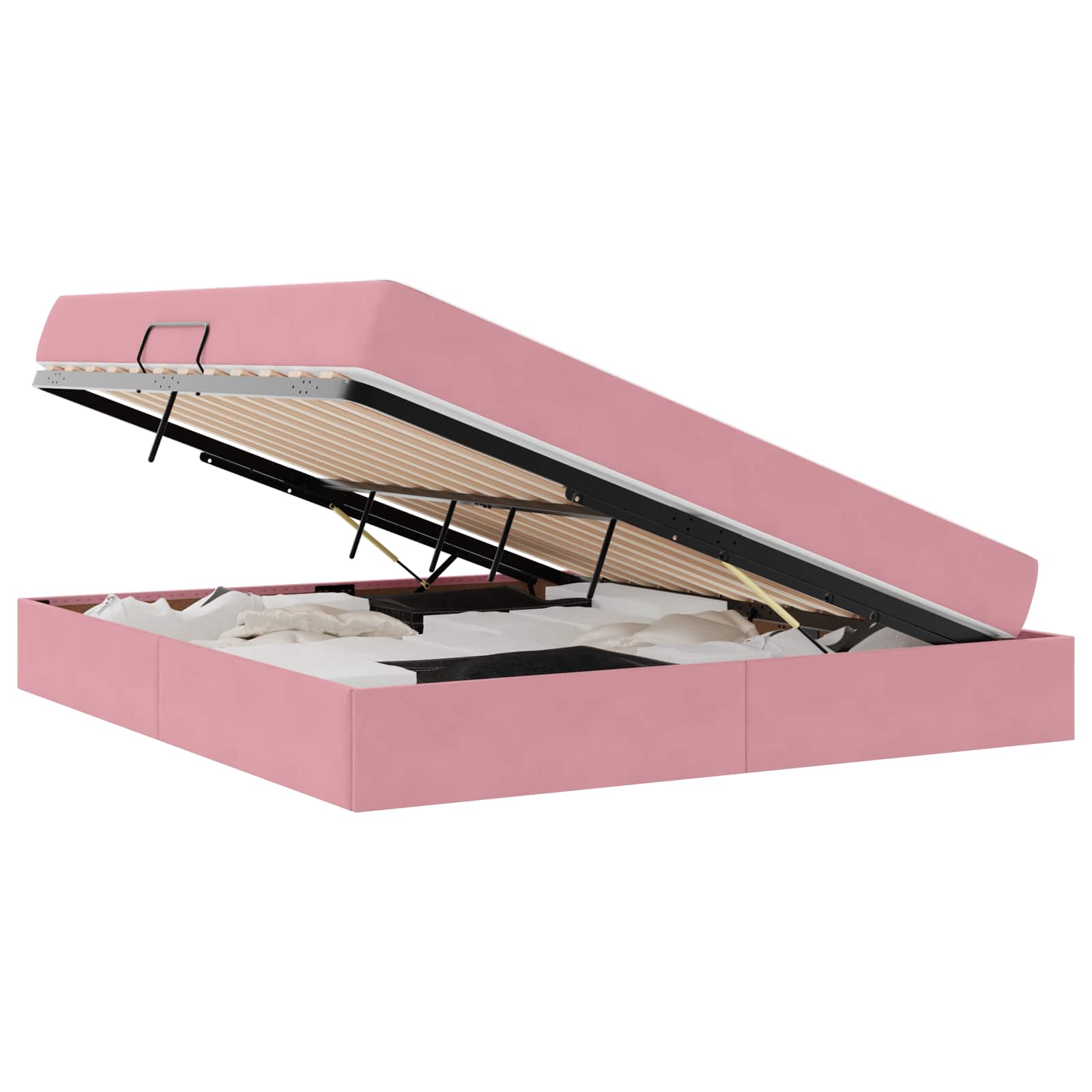 Förvaringssäng med madrass med madrass Rosa 180 x 200 cm Sammet