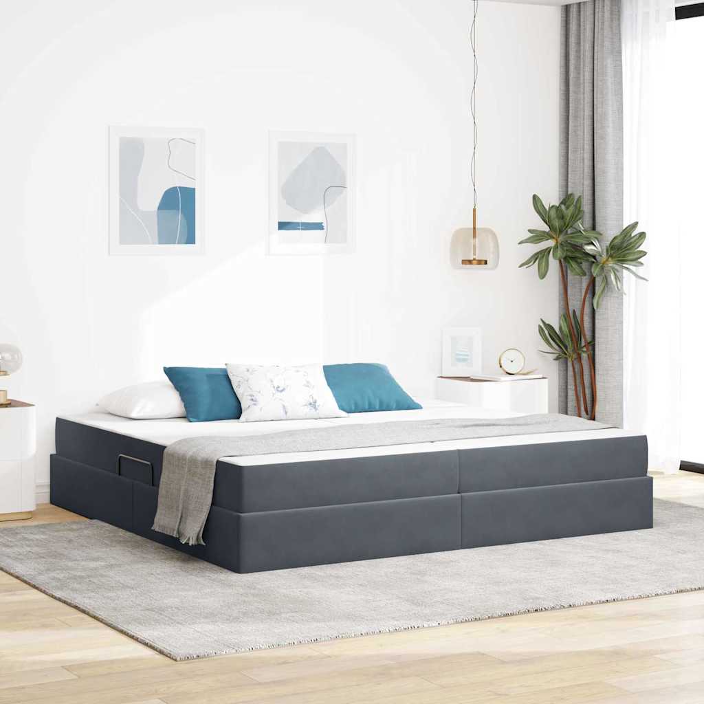 Förvaringssäng med madrass Mörkgrå 200 x 200 cm Sammet