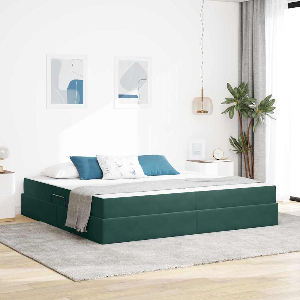 Förvaringssäng med madrass Mörkgrön 200 x 200 cm Sammet