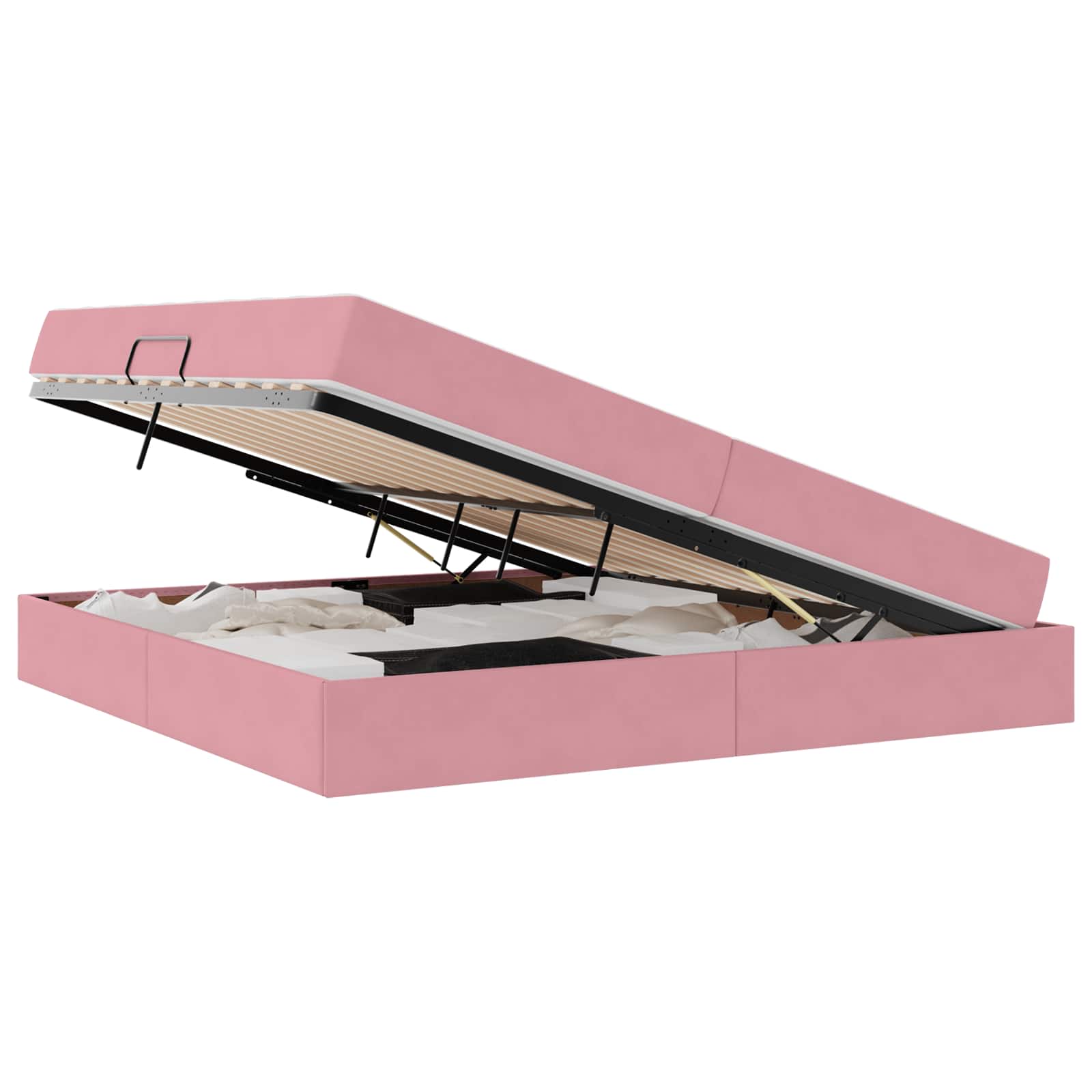 Förvaringssäng med madrass med madrass Rosa 200 x 200 cm Sammet