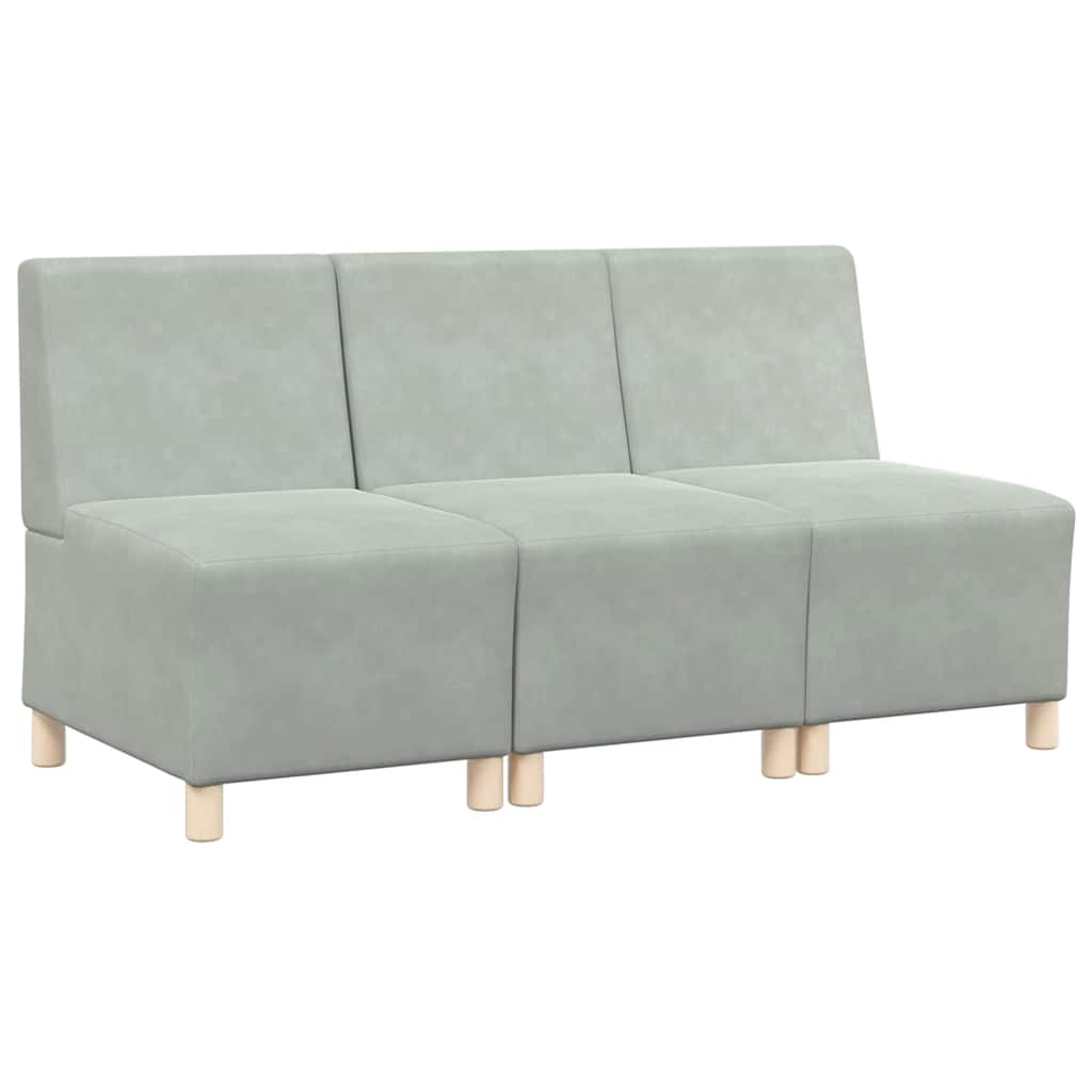 Modulsofa utan armstöd 3 pcs Ljusgrå 55 x 74 x 82 cm Sammet