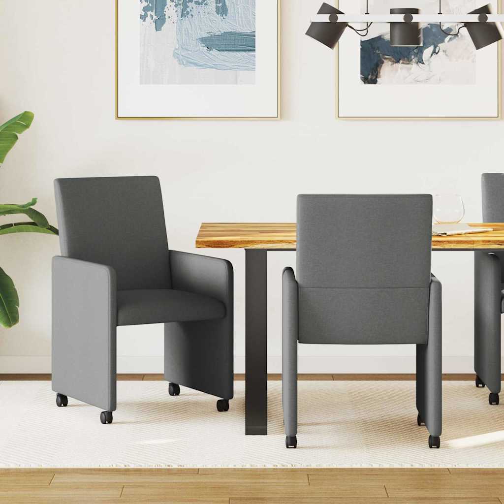 Matstolar med hjul med hjul 2 pcs Mörkgrå 57 x 66 x 94 cm tyg
