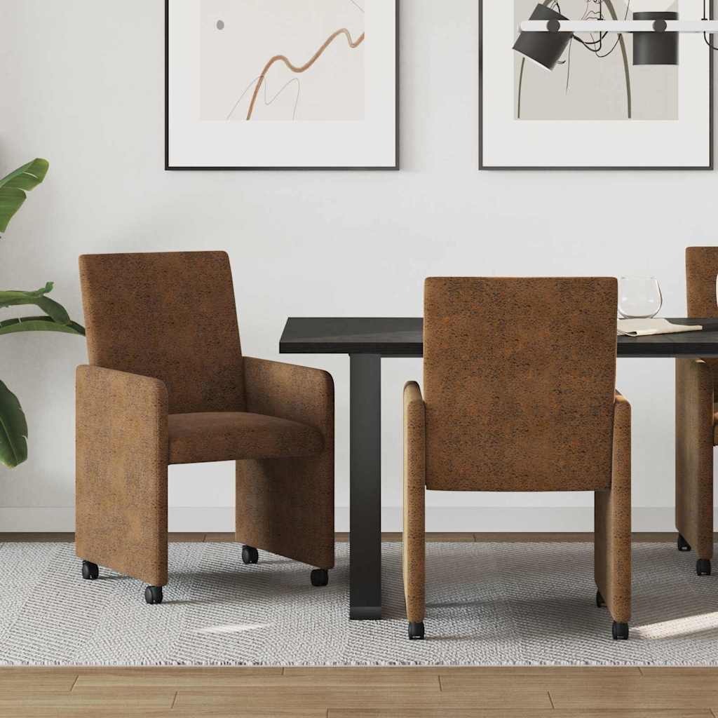 Matstolar med hjul 2 pcs Brun 57 x 66 x 94 cm Faux mockaläder