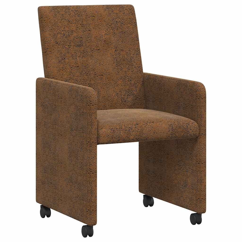 Matstolar med hjul 2 pcs Brun 57 x 66 x 94 cm Faux mockaläder