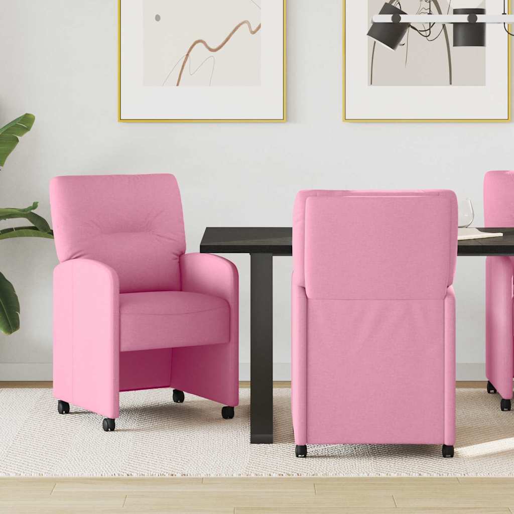 Matstolar med hjul med hjul 2 pcs Rosa 57 x 67 x 95 cm tyg