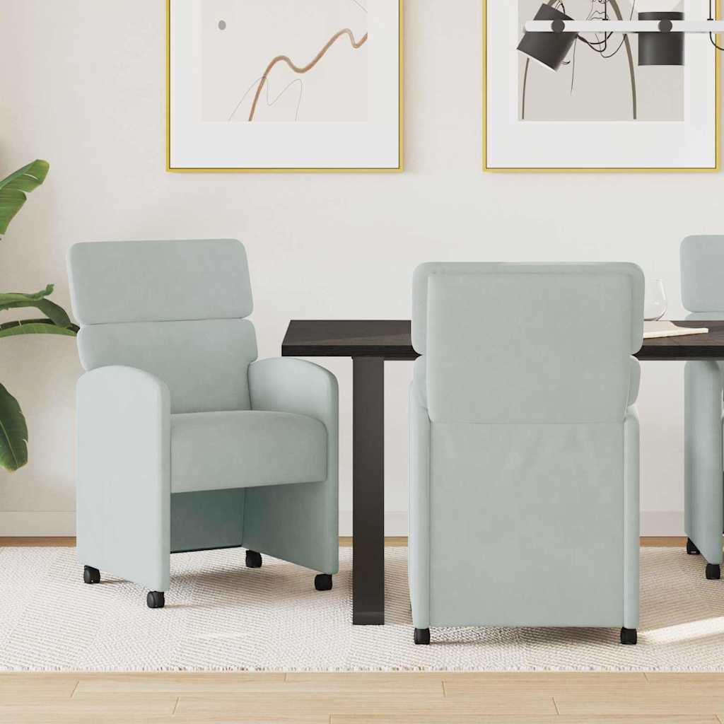 Matstolar med hjul 2 pcs Ljusgrå 58 x 65 x 98 cm Sammet