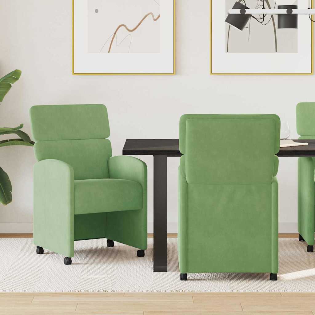 Matstolar med hjul 2 pcs Ljusgrön 58 x 65 x 98 cm Sammet