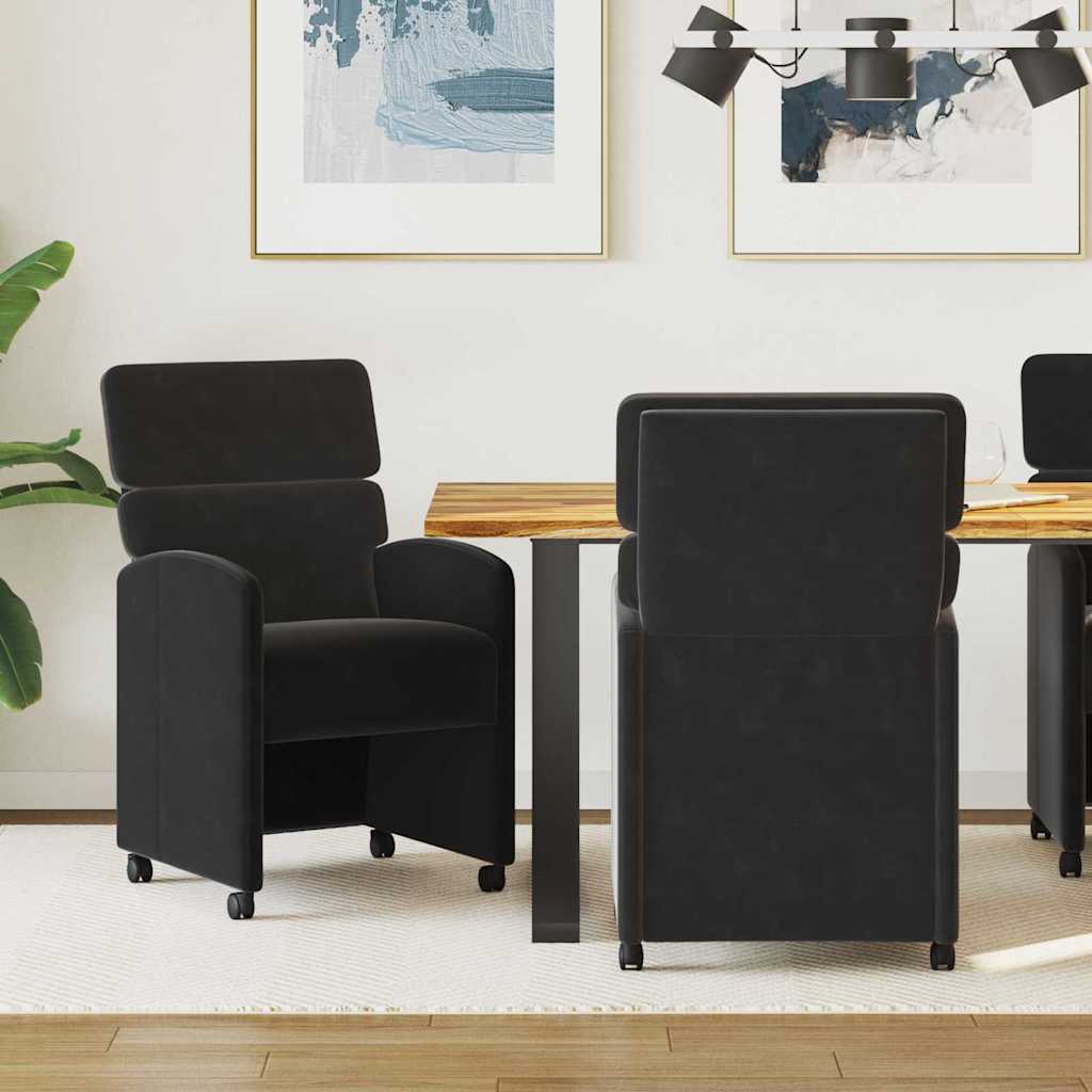 Matstolar med hjul med hjul 2 pcs Svart 58 x 65 x 98 cm Sammet
