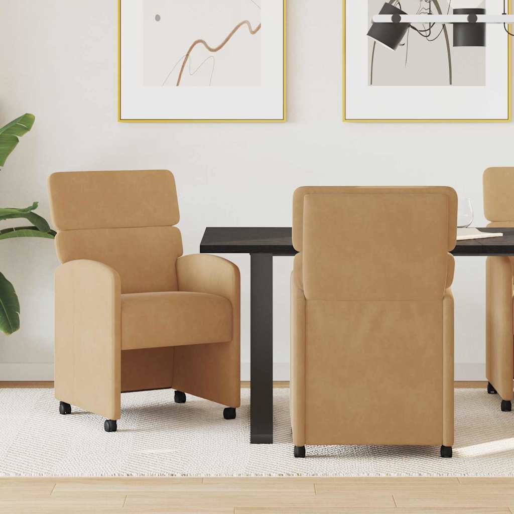 Matstolar med hjul med hjul 2 pcs Brun 58 x 65 x 98 cm Sammet