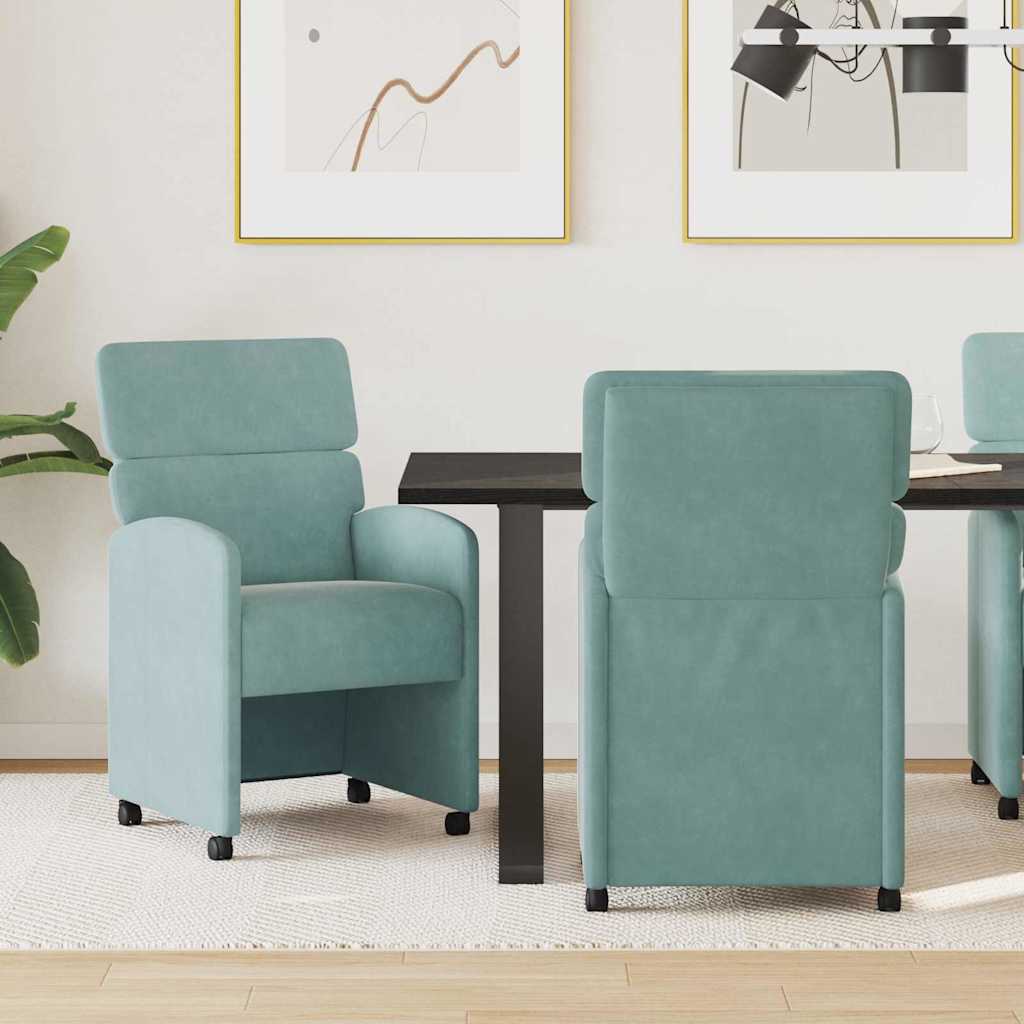 Matstolar med hjul 2 pcs havsgrön 58 x 65 x 98 cm Sammet