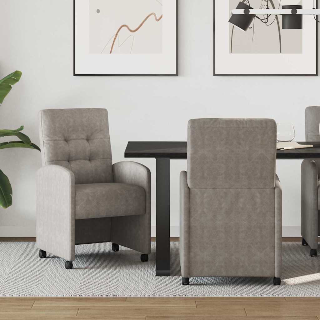 Matstolar med hjul 2 pcs Grå 58 x 67 x 97 cm Konstläder