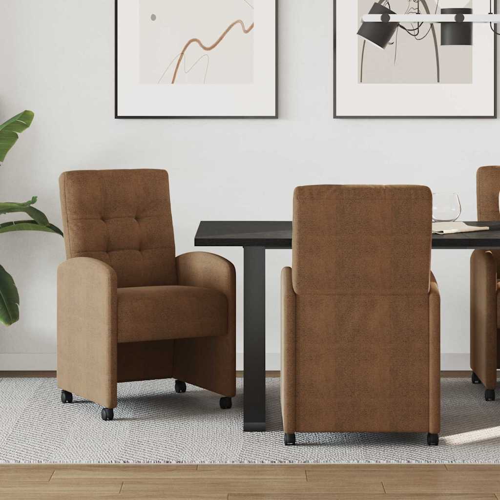 Matstolar med hjul 2 pcs Brun 58 x 67 x 97 cm Faux mockaläder
