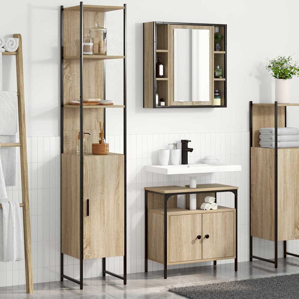 Badrumsmöbelset med hylla 3 pcs Sonoma-ek Konstruerat trä