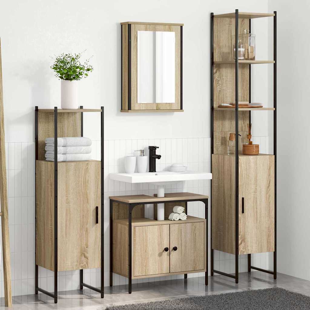 Badrumsmöbelset med hylla 4 pcs Sonoma-ek Konstruerat trä