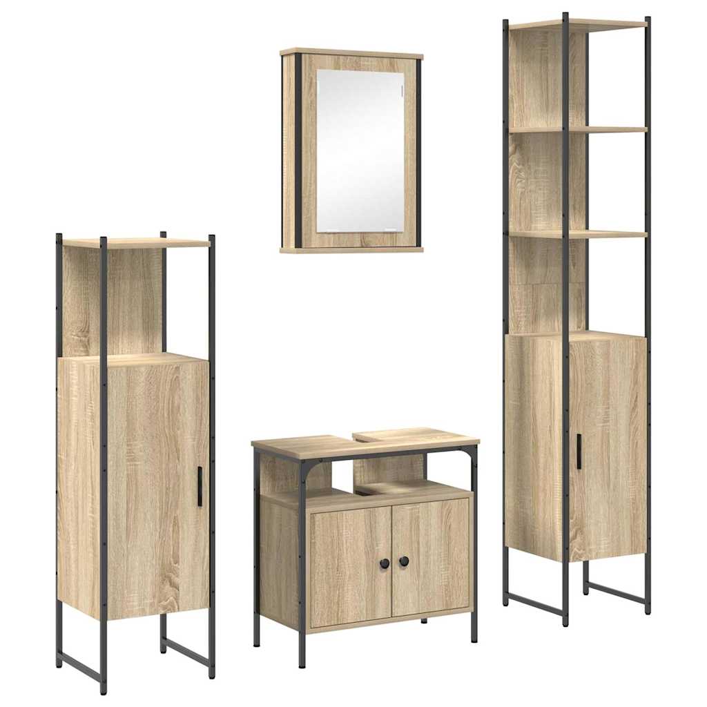 Badrumsmöbelset med hylla 4 pcs Sonoma-ek Konstruerat trä