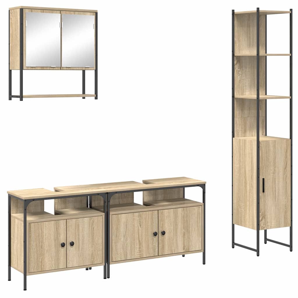 Badrumsmöbelset med hylla 4 pcs Sonoma-ek Konstruerat trä