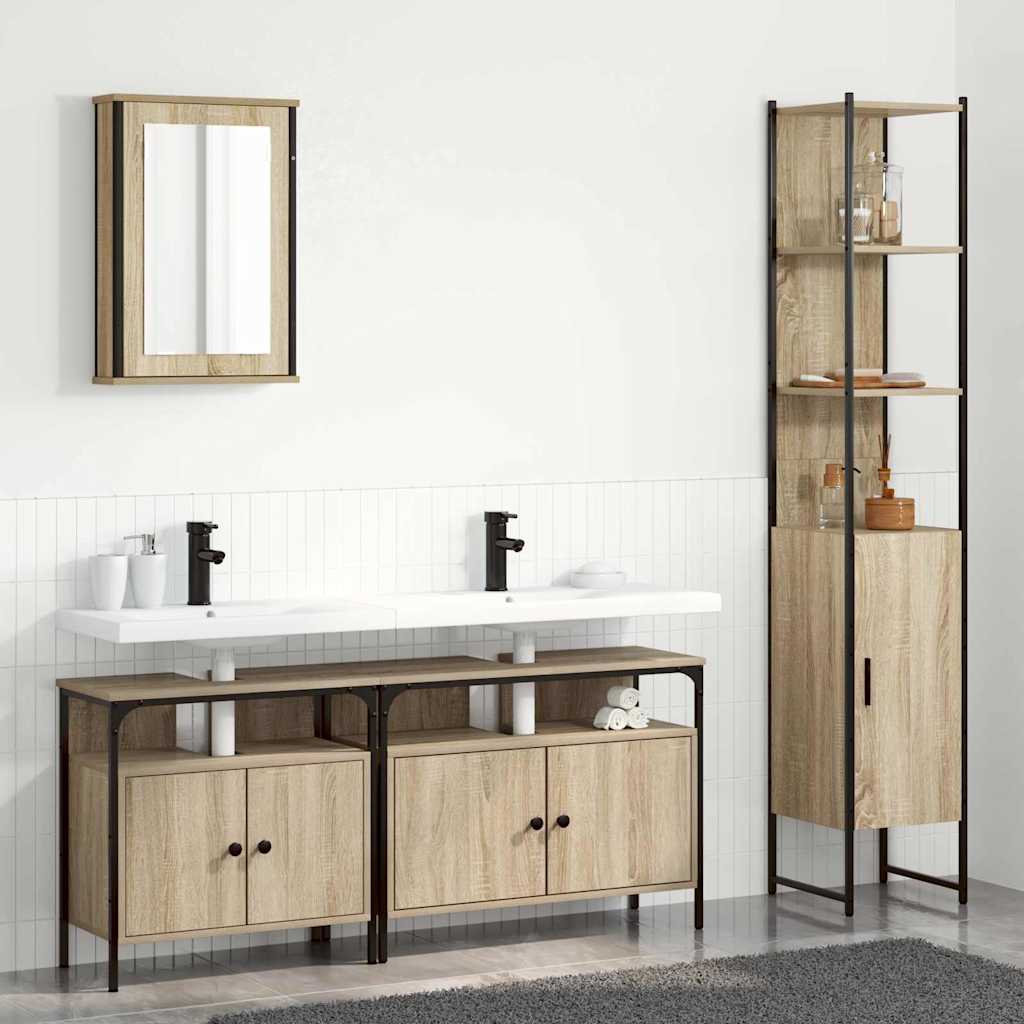 Badrumsmöbelset med hylla 4 pcs Sonoma-ek Konstruerat trä