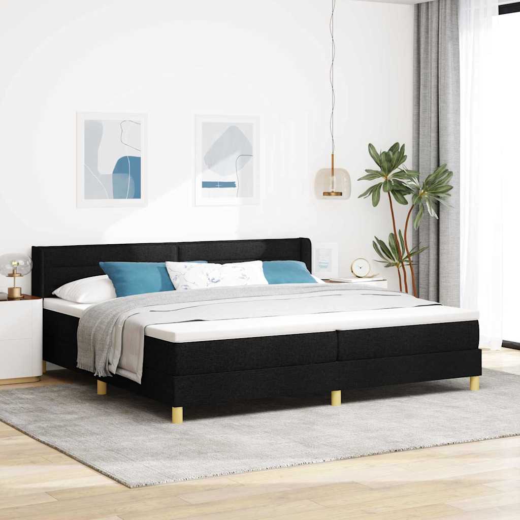 Bäddfjäder med madrass med huvudgavel Svart 200 x 200 cm tyg