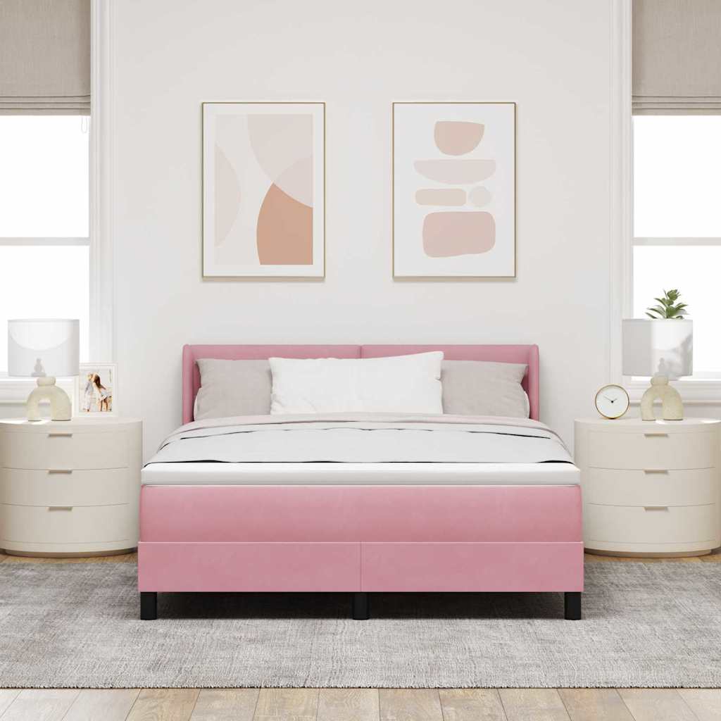 Bäddfjäder med huvudgavel Rosa 200 x 160 cm Sammet