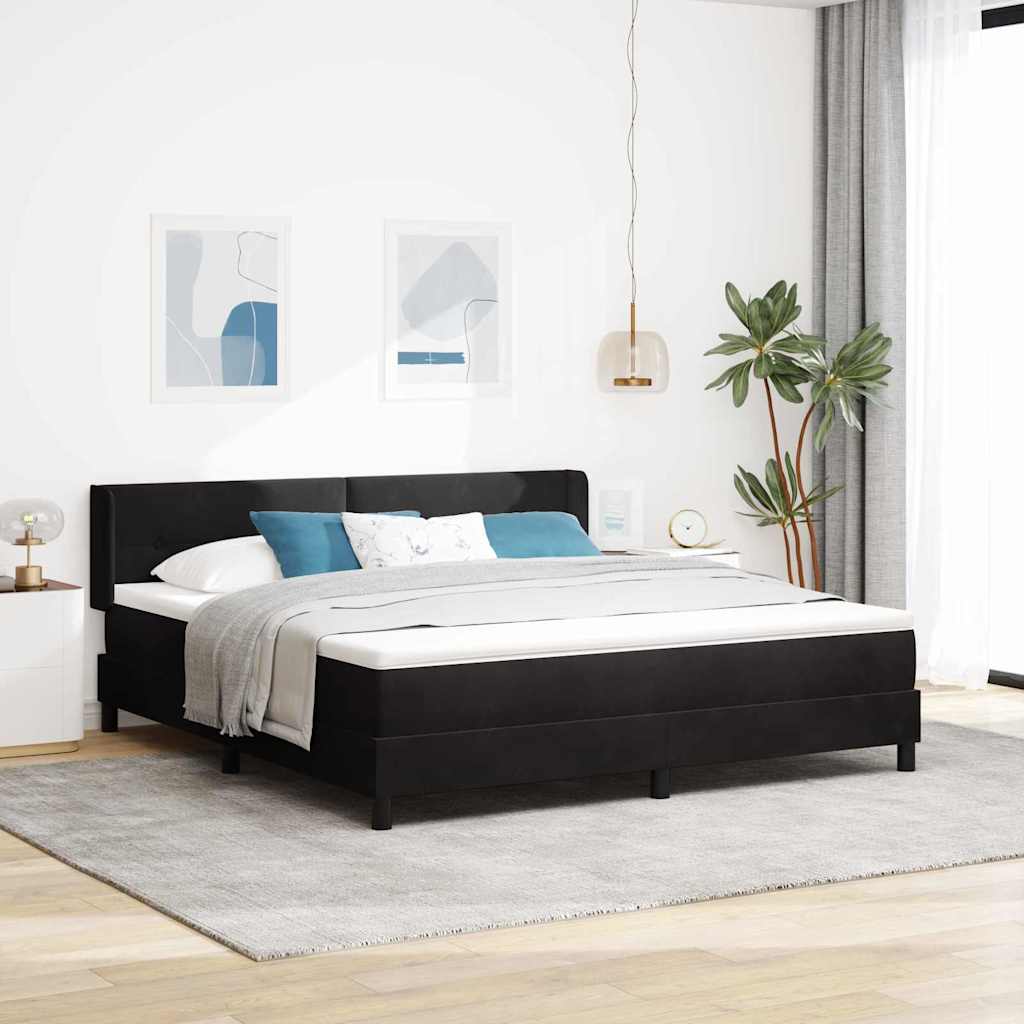 Bäddfjäder med huvudgavel Svart 200 x 180 cm Sammet