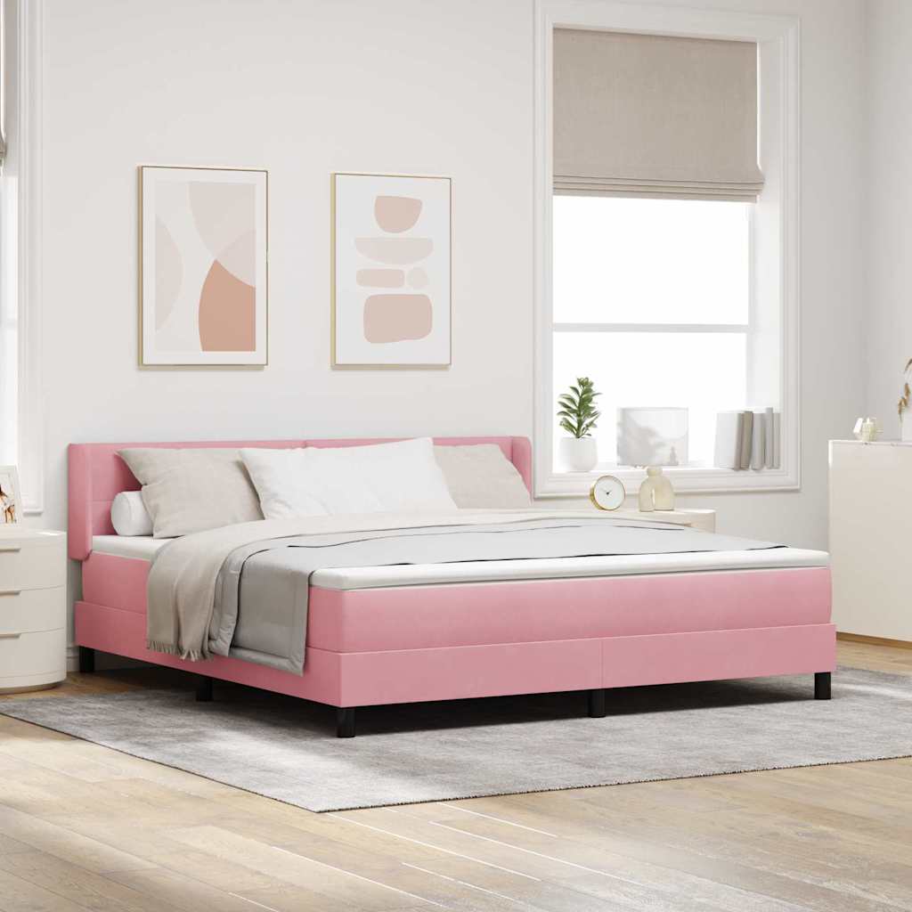 Bäddfjäder med huvudgavel Rosa 200 x 180 cm Sammet