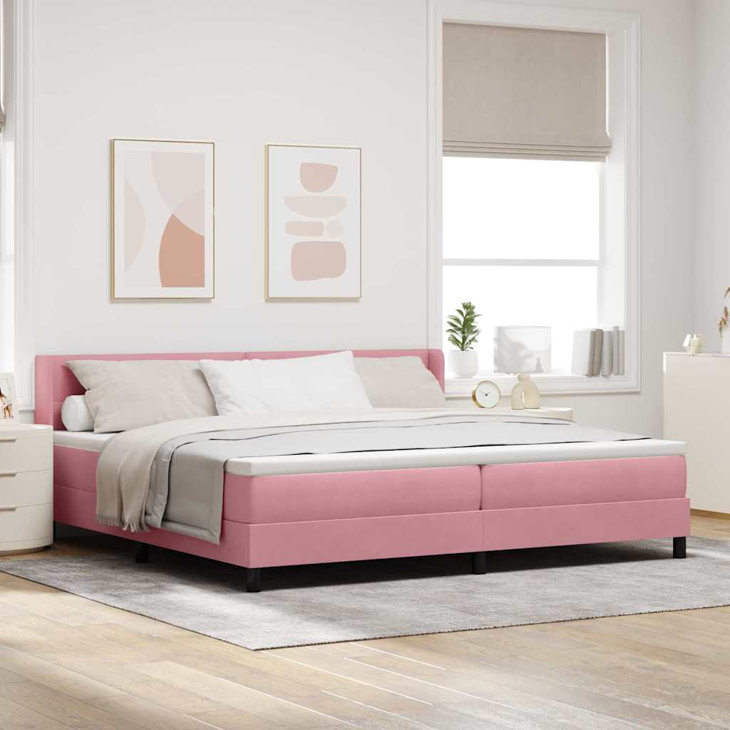 Bäddfjäder med huvudgavel Rosa 200 x 200 cm Sammet