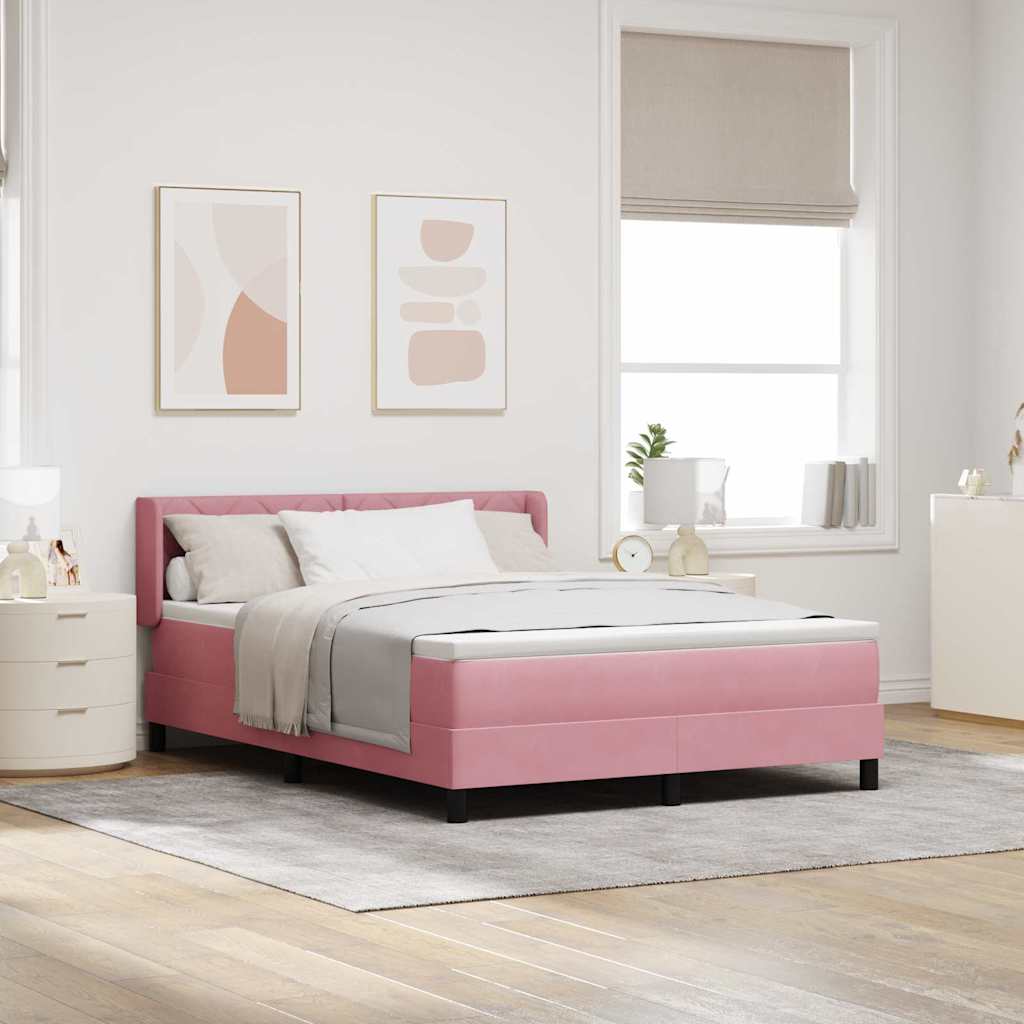 Bäddfjäder med huvudgavel Rosa 200 x 160 cm Sammet