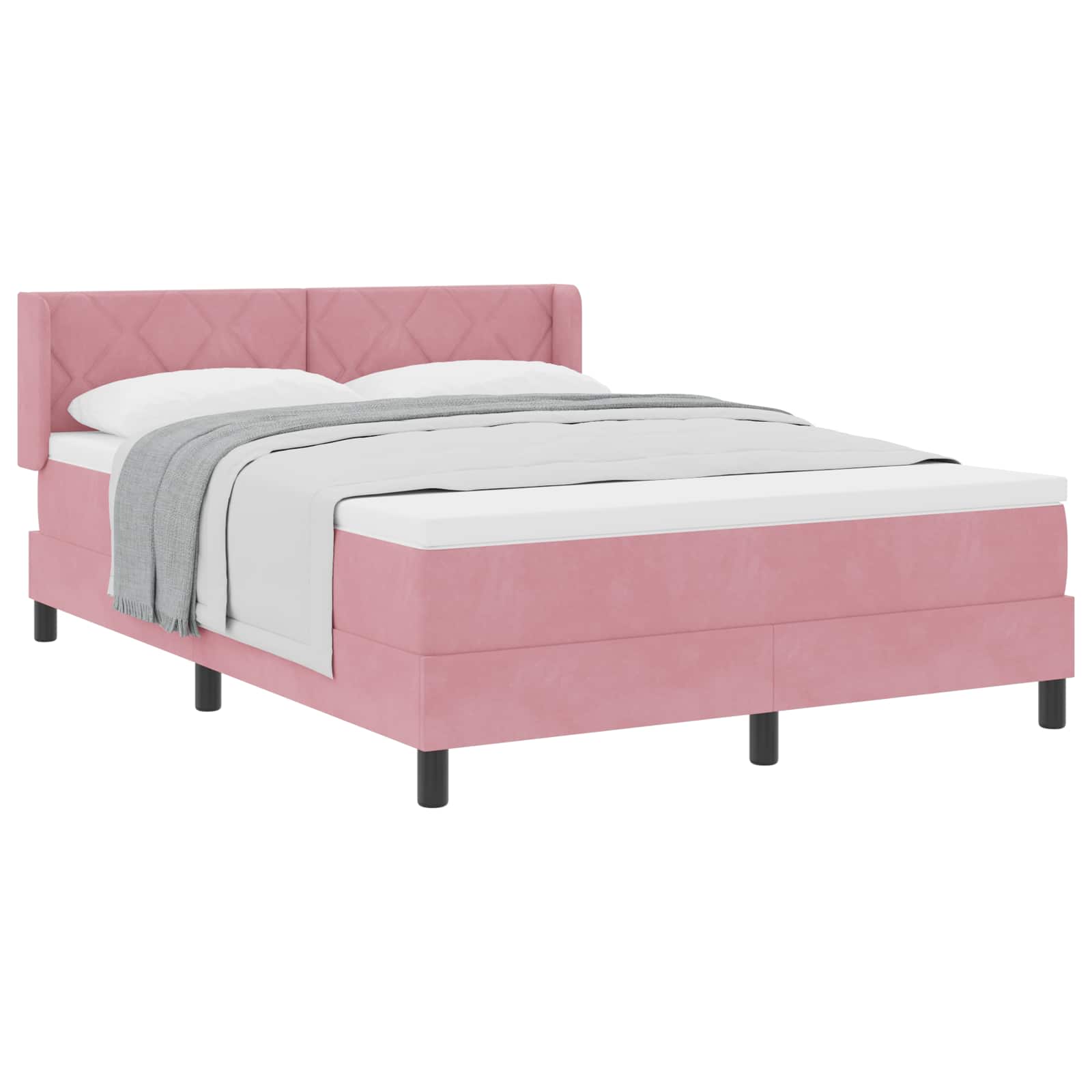 Bäddfjäder med huvudgavel Rosa 200 x 160 cm Sammet