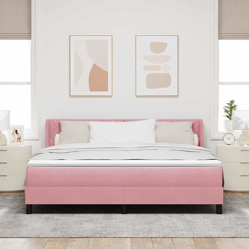 Bäddfjäder med huvudgavel Rosa 200 x 180 cm Sammet