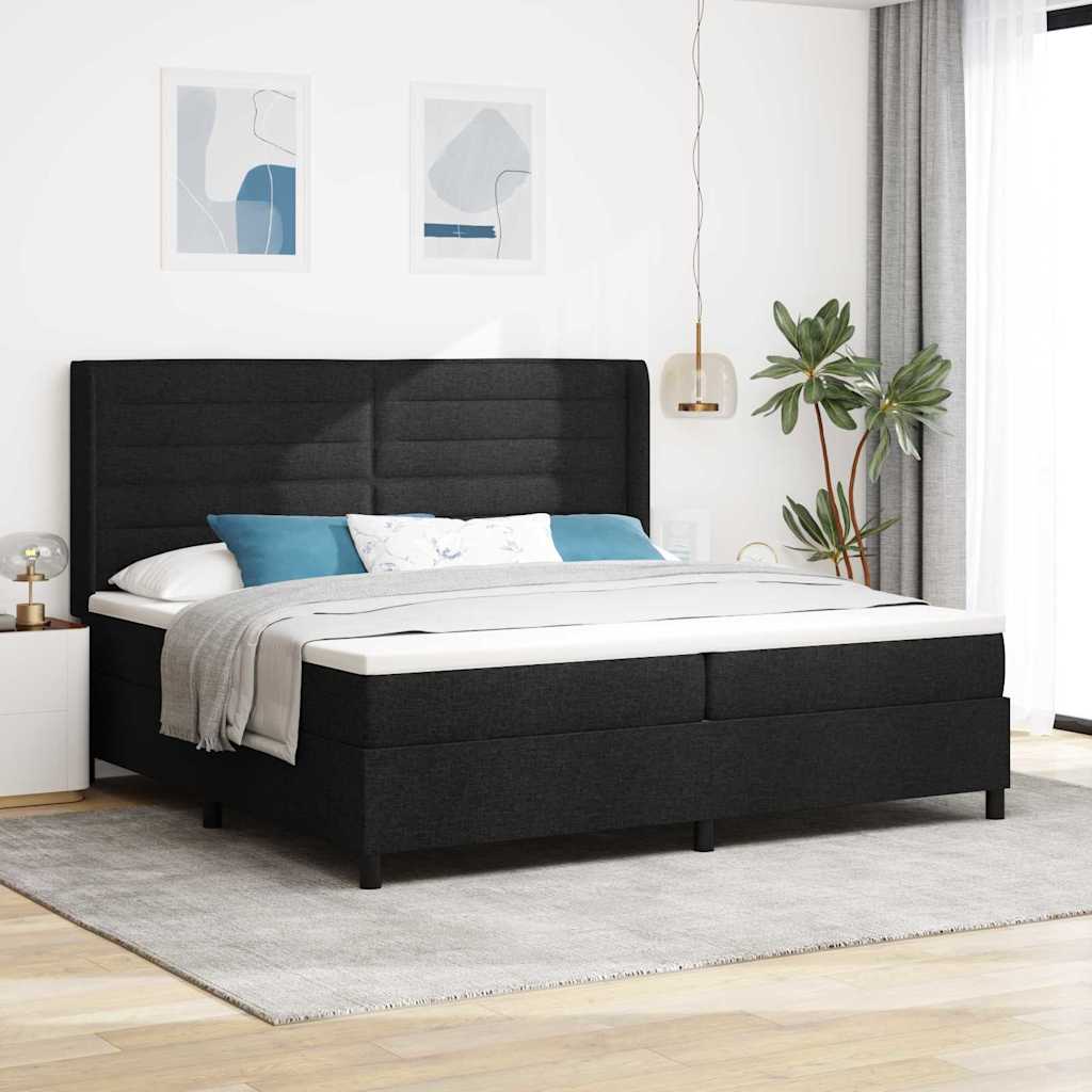 Bäddfjäder med madrass med huvudgavel Svart 200 x 200 cm tyg