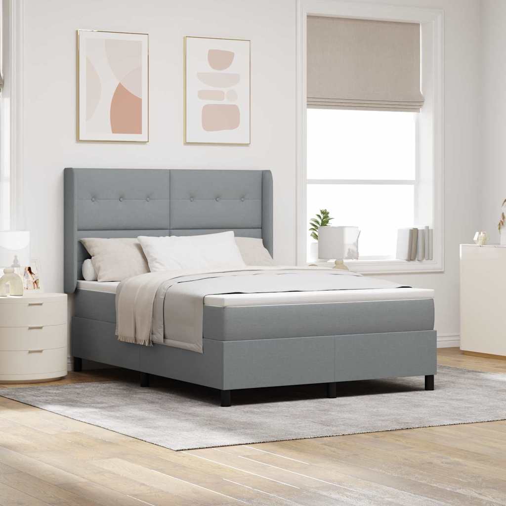 Bäddfjäder med kudde med huvudgavel Ljusgrå 200 x 140 cm tyg