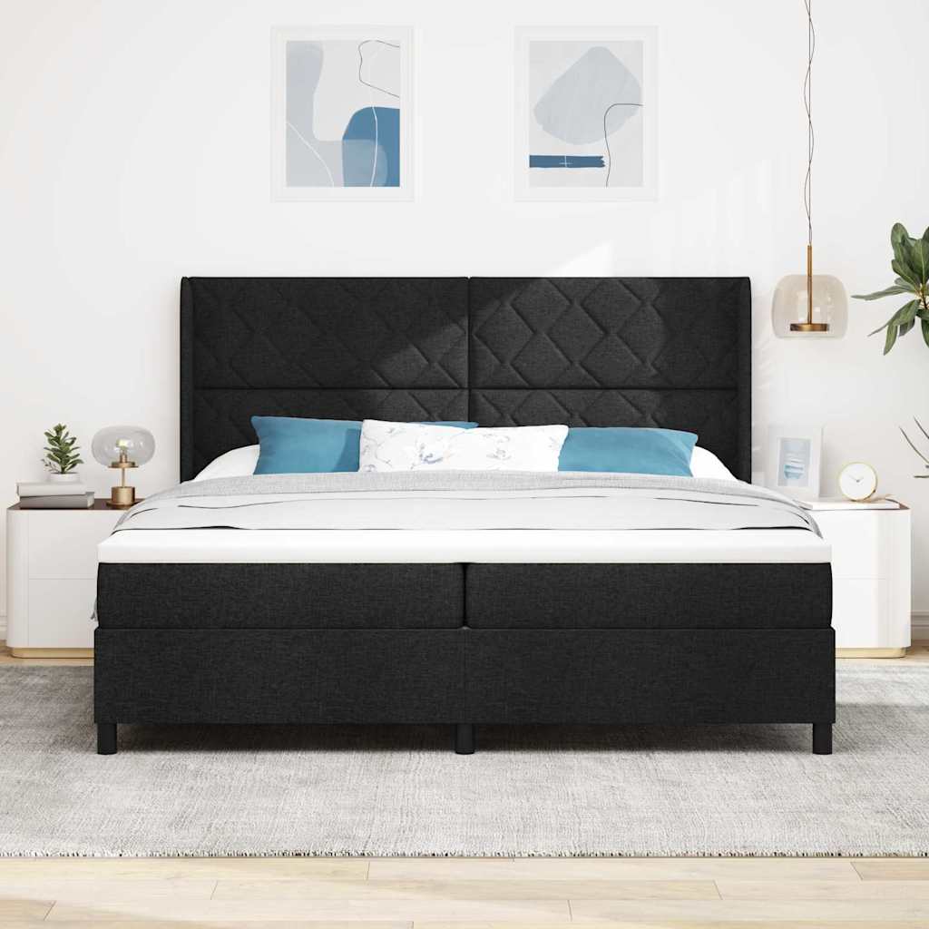 Bäddfjäder med kudde med huvudgavel Svart 200 x 200 cm tyg
