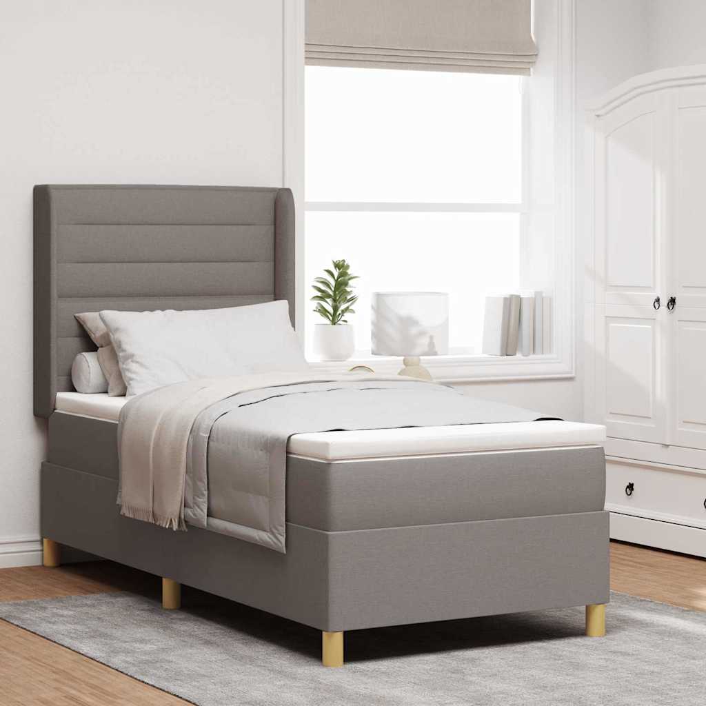 Bäddfjäder med madrass med huvudgavel Taupe 90 x 190 cm tyg