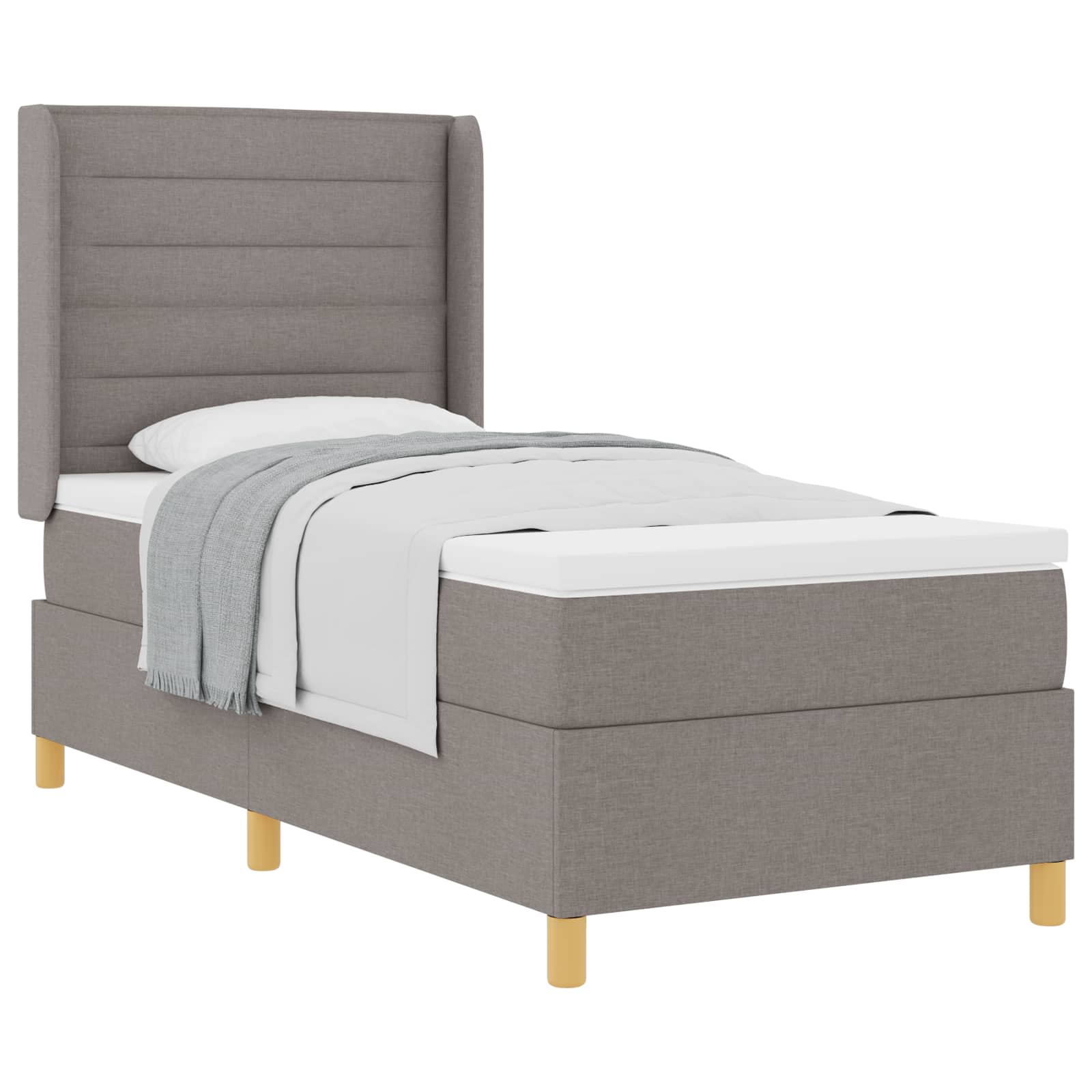 Bäddfjäder med madrass med huvudgavel Taupe 90 x 190 cm tyg