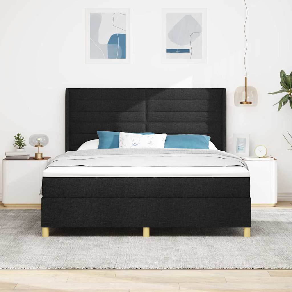 Bäddfjäder med madrass med huvudgavel Svart 180 x 200 cm tyg