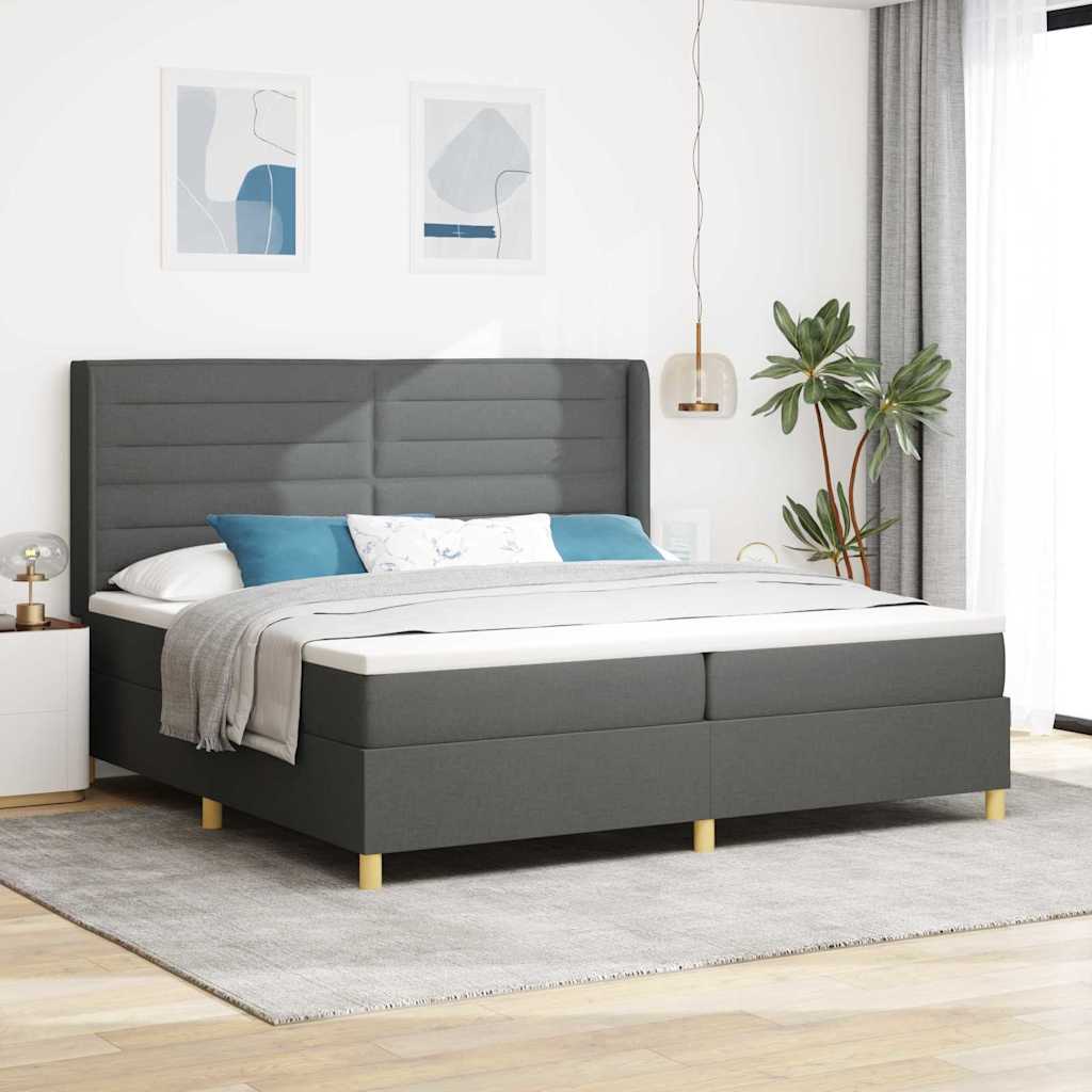 Bäddfjäder med madrass med huvudgavel Mörkgrå 200 x 200 cm tyg