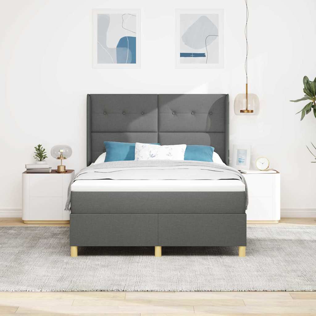 Bäddfjäder med huvudgavel Mörkgrå 160 x 200 cm tyg