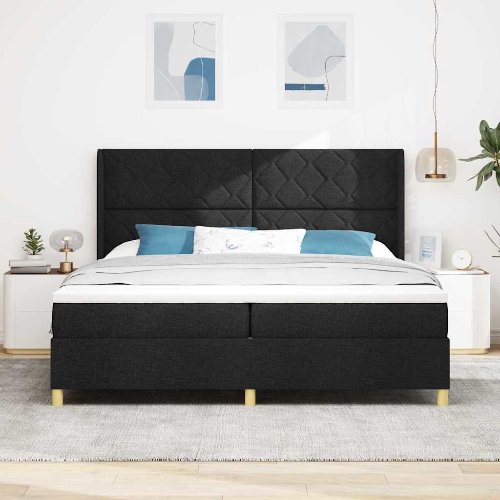 Bäddfjäder med huvudgavel Svart 200 x 200 cm tyg