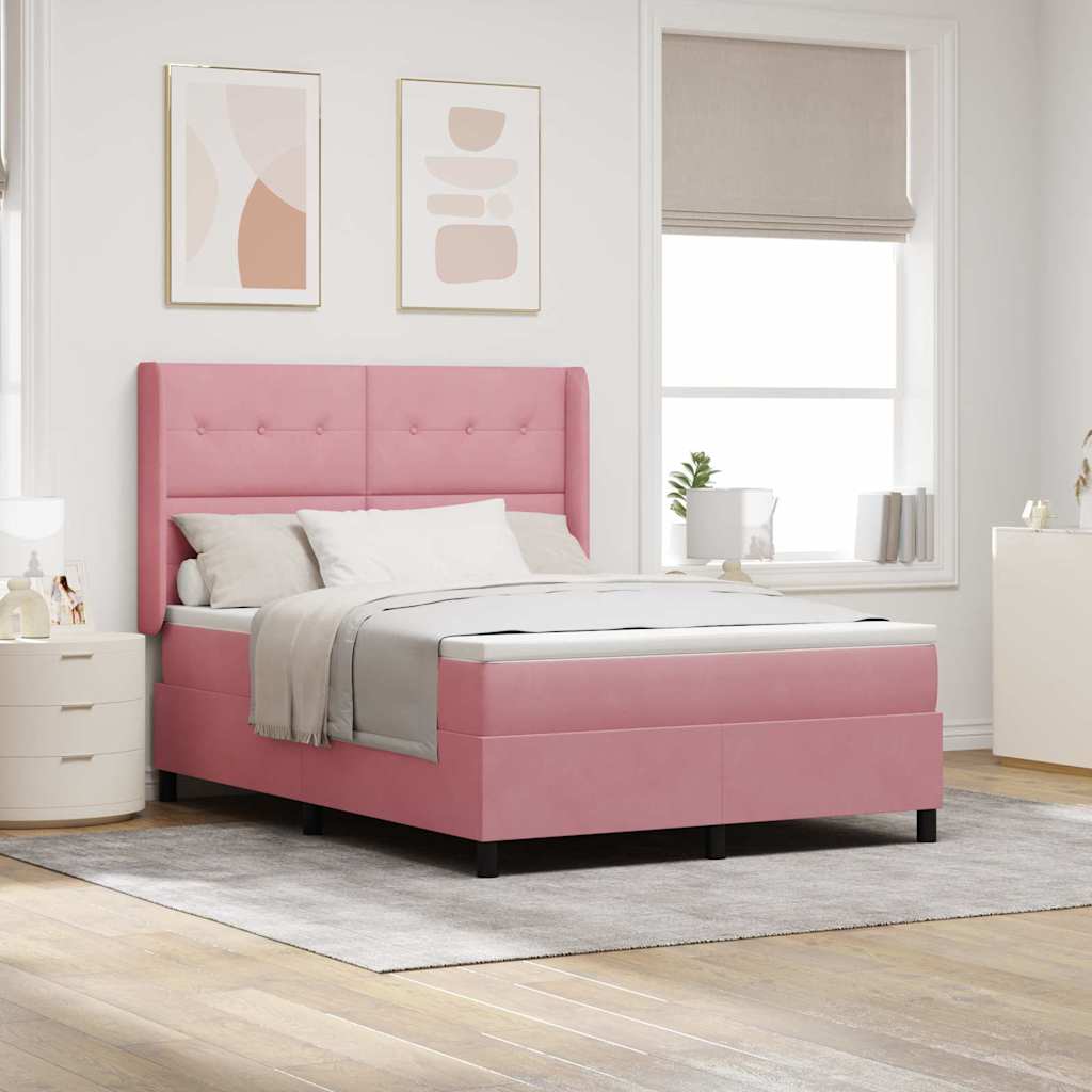 Bäddfjäder med huvudgavel Rosa 140 x 190 cm Sammet