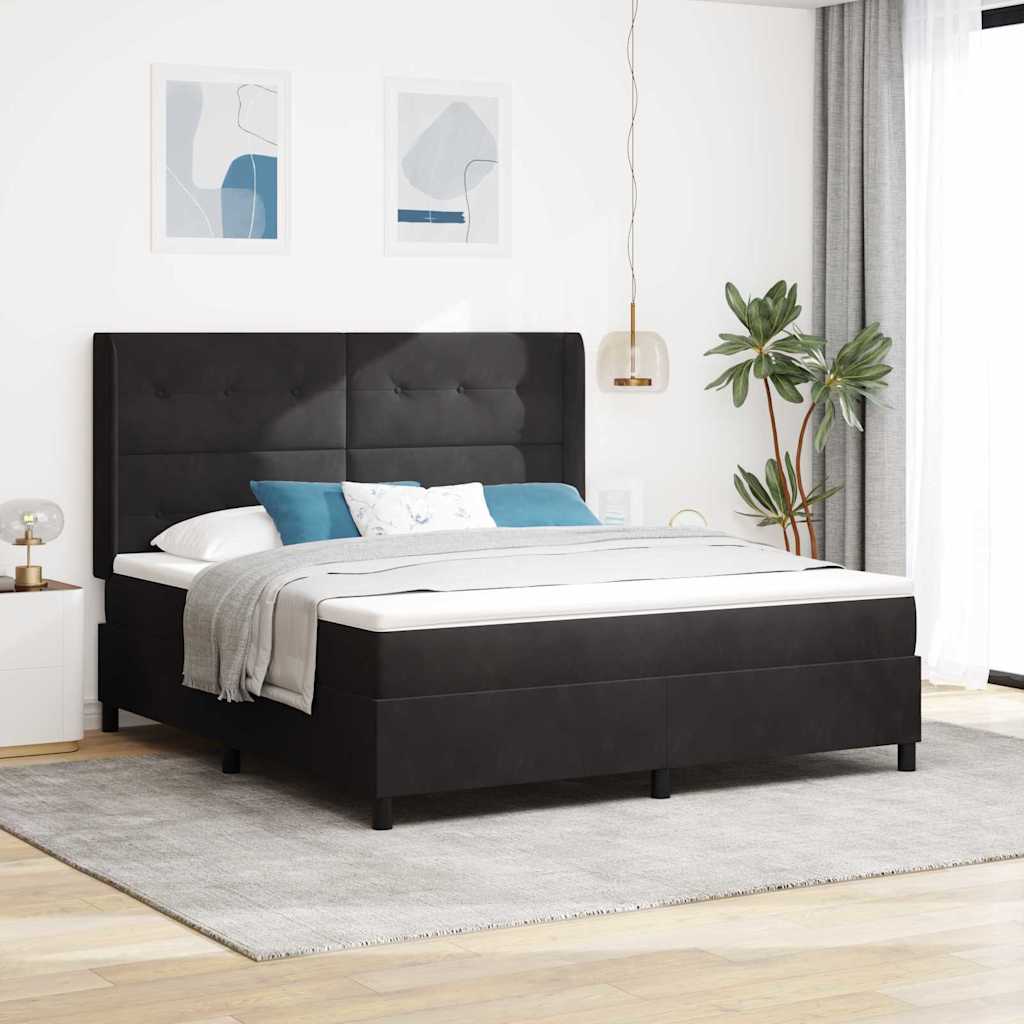 Bäddfjäder med huvudgavel Svart 180 x 200 cm Sammet